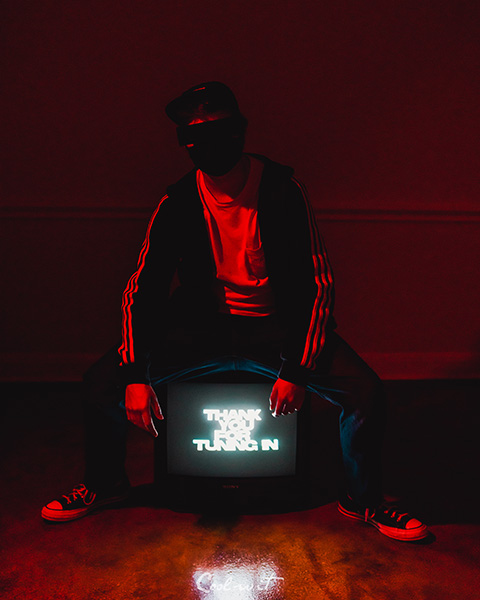 SENS0RED sitting on top of a CRT Television that reads in big blocked text: 'Thank you for tuning in'